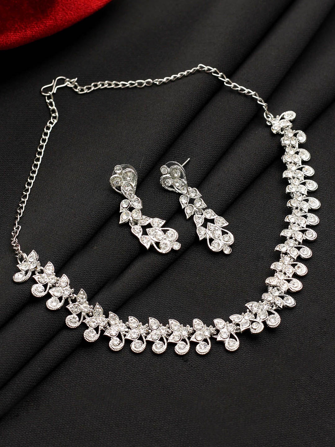 

SAIYONI Silver-Plated Artificial Stone-Studded Jewellery Set
