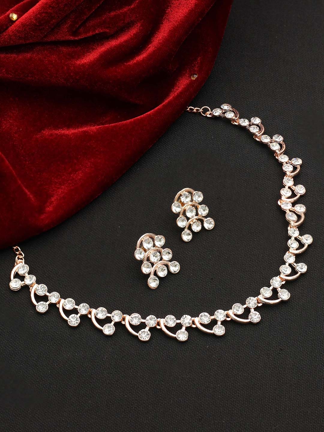 

SAIYONI Rose Gold-Plated Studded Jewellery Set