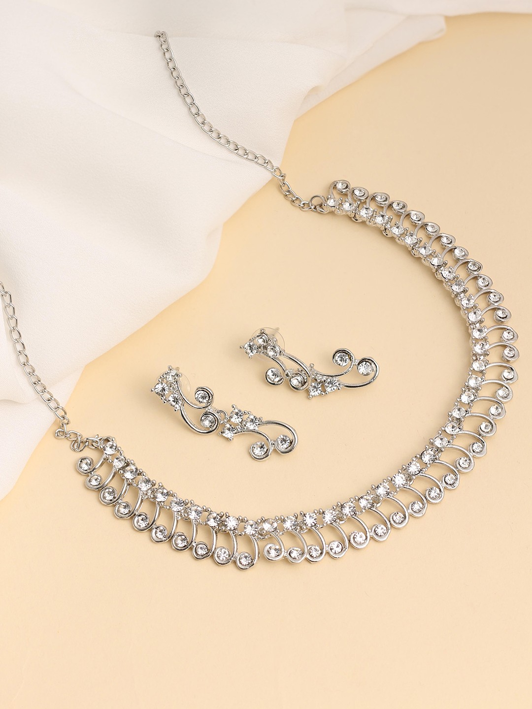 

SAIYONI Silver-Plated Studded Jewellery Set