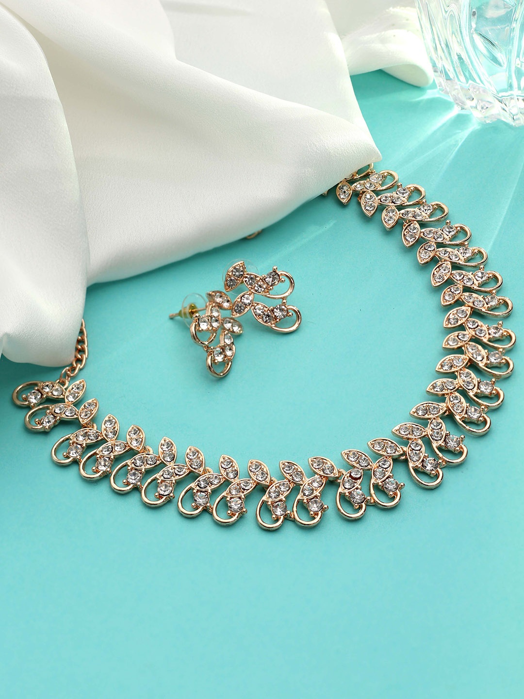 

SAIYONI Rose Gold-Plated Studded Jewellery Set