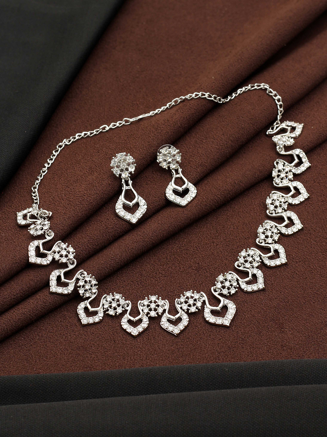

SAIYONI Silver-Plated Studded Jewellery Set