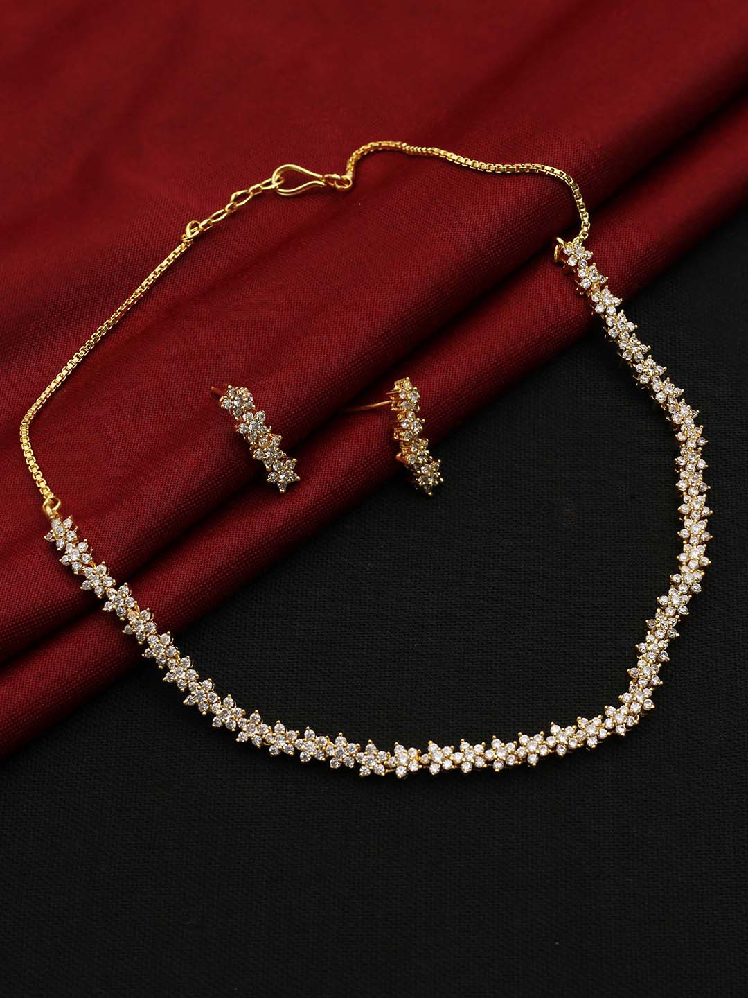 

SAIYONI Gold-Plated American Diamond-Studded Jewellery Set