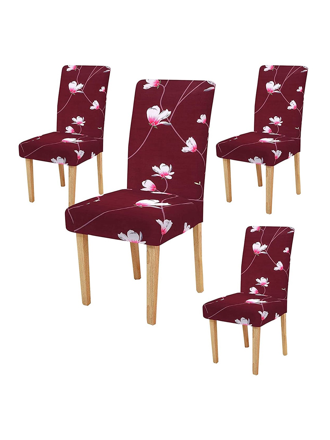 

HOUSE OF QUIRK Maroon 4-Pieces Printed Removable Chair Covers