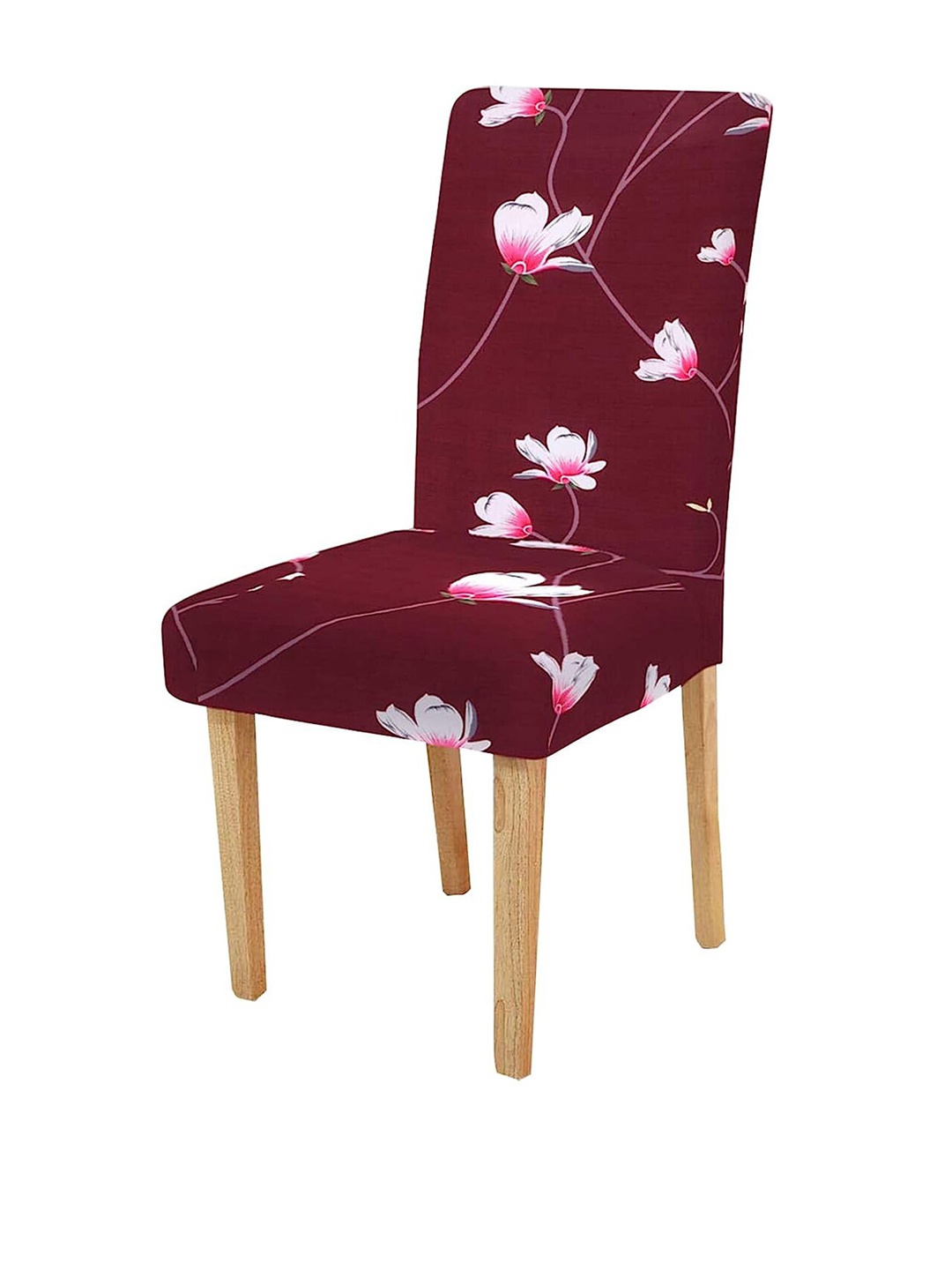 

HOUSE OF QUIRK Floral Printed Removable Chair Cover, Maroon