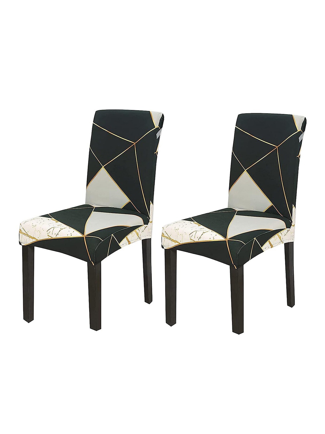 

HOUSE OF QUIRK Green & White 2 Pieces Spandex Printed Chair Covers