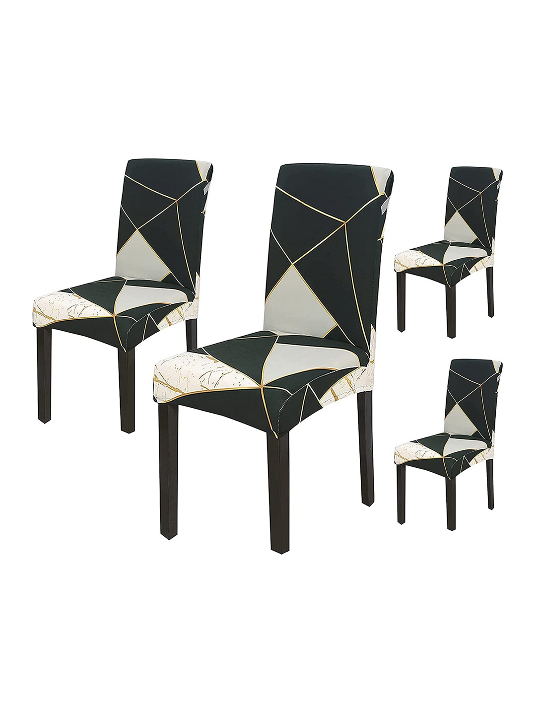 

HOUSE OF QUIRK Green & White 4-Pieces Printed Removable Chair Cover