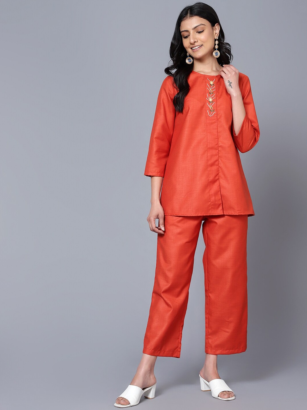 

Bani Women Embroidered Top With Trousers, Rust