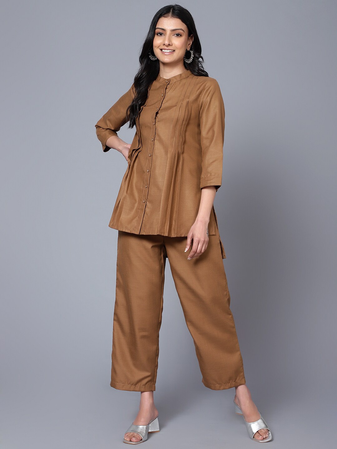 

Bani Women Pleated Ethnic Tunic With Trousers, Brown