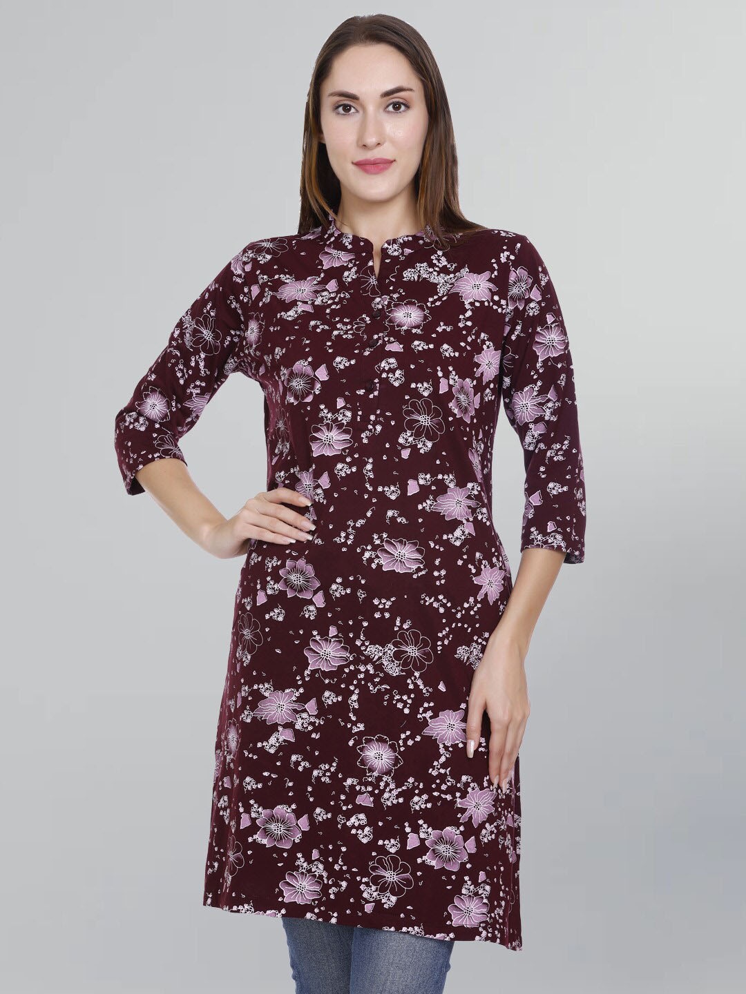 

GODFREY Floral Printed Pure Cotton Kurta, Burgundy