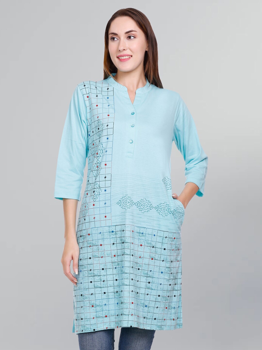

GODFREY Geometric Printed Pure Cotton Kurta, Blue
