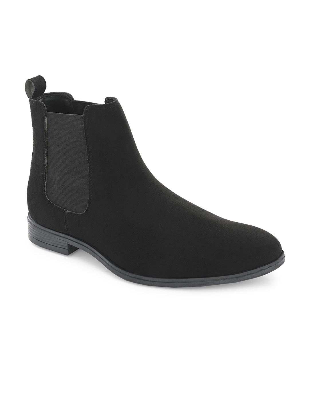 

SHENCES Men Mid Top Block-Heel Suede Chelsea Boots, Black