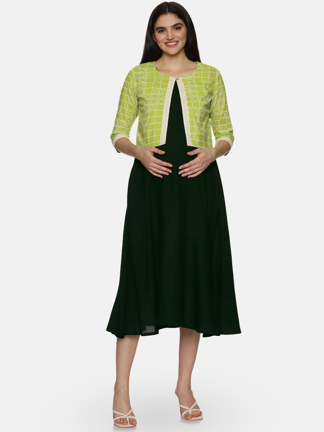 

CHARISMOMIC Maternity A-Line Midi Dress With Jacket, Black