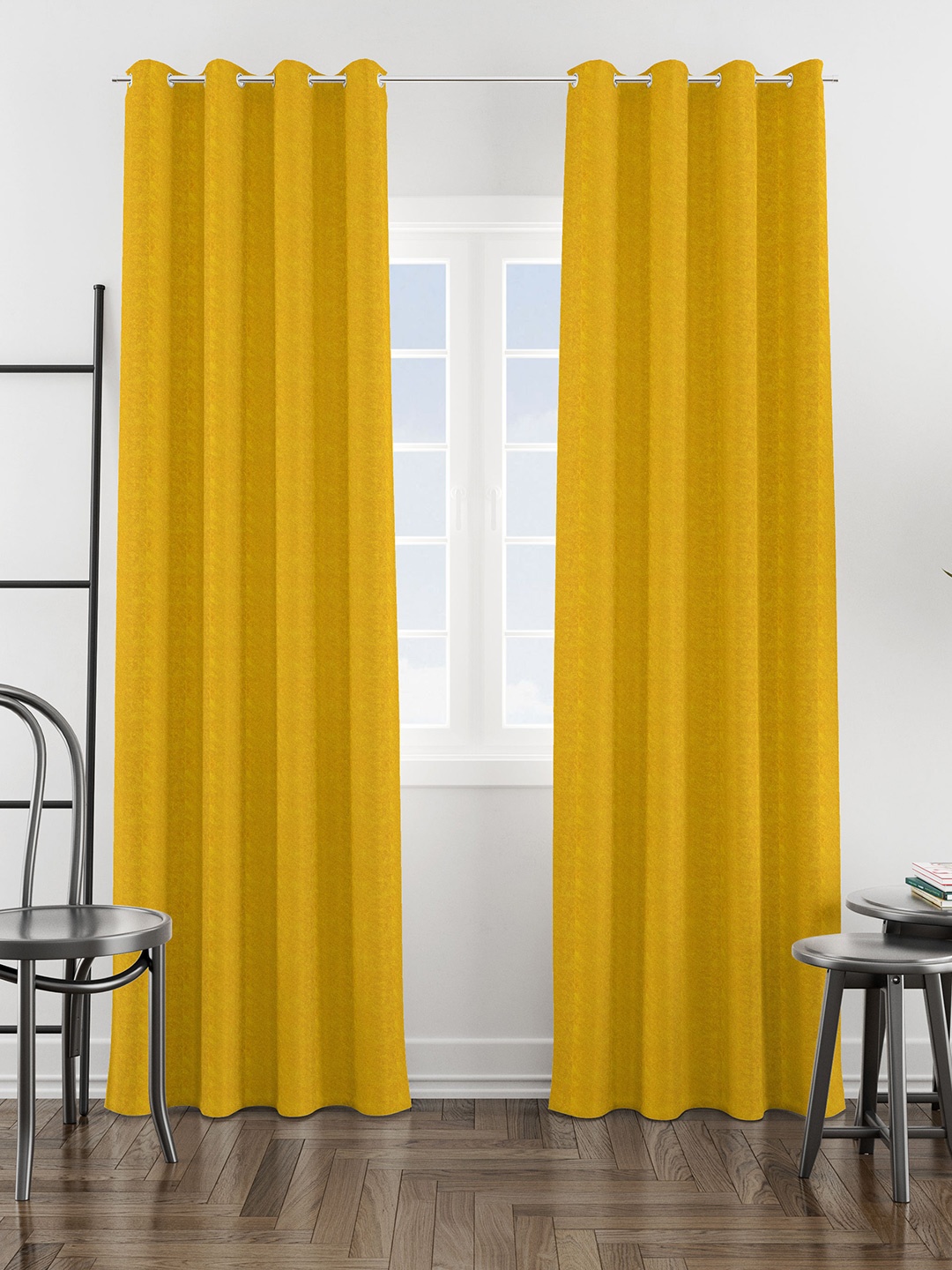 

HOMEMONDE Yellow 2 Pieces Room Darkening Velvet Window Curtains