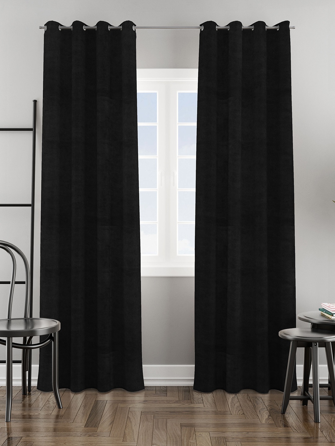 

HOMEMONDE 2-Pcs Black Velvet Room Darkening Window Curtains