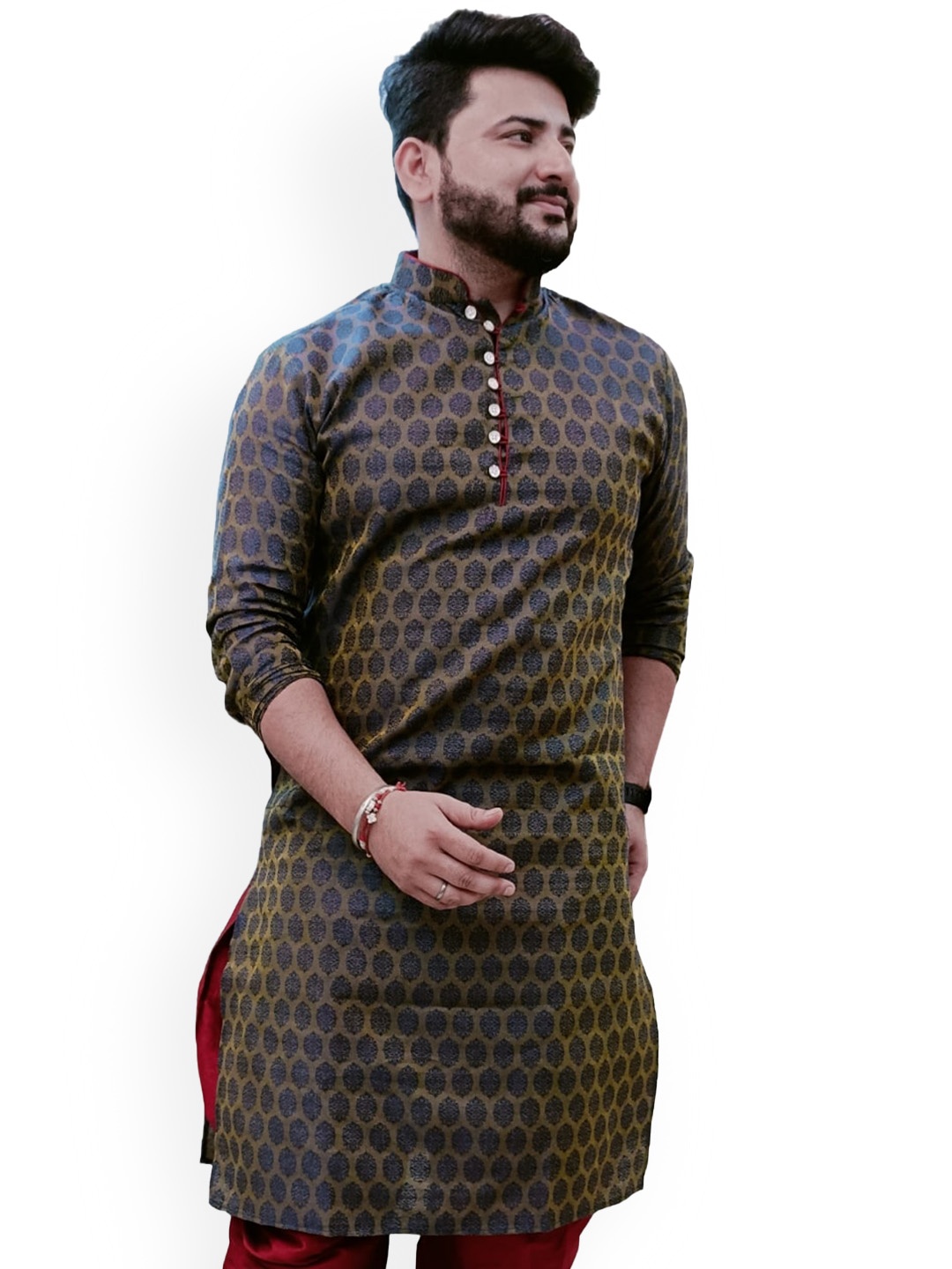 

Sydney Heights Ethnic Motifs Printed Mandarin Collar Long Sleeves Straight Kurta, Navy blue