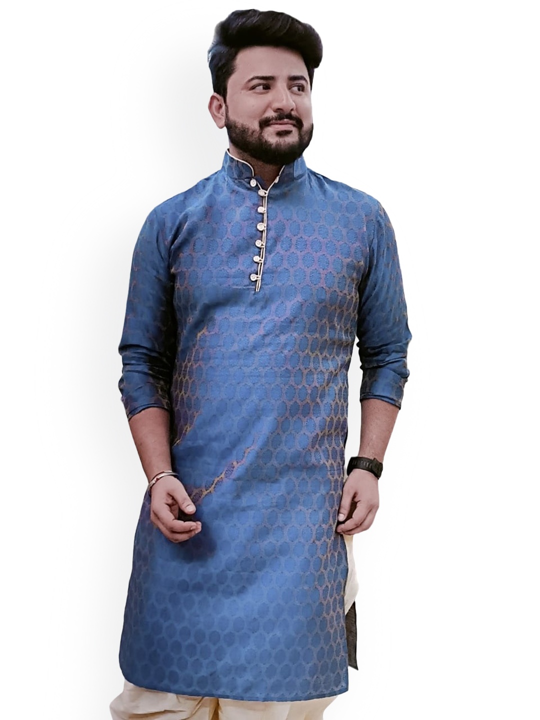 

Sydney Heights Ethnic Motifs Printed Mandarin Collar Long Sleeves Straight Kurta, Blue