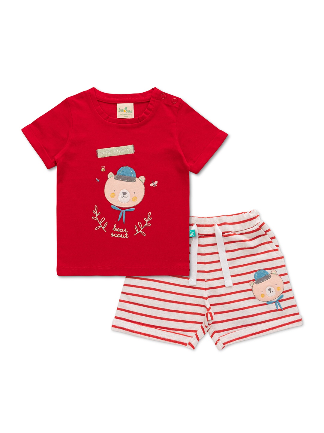 

JusCubs Boys Printed Pure Cotton T-shirt with Shorts, Red