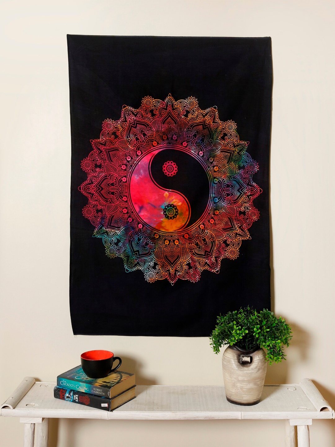 

HANDICRAFT PALACE Black & Red Yin Yang Printed Pure Cotton Wall Hanging Tapestry