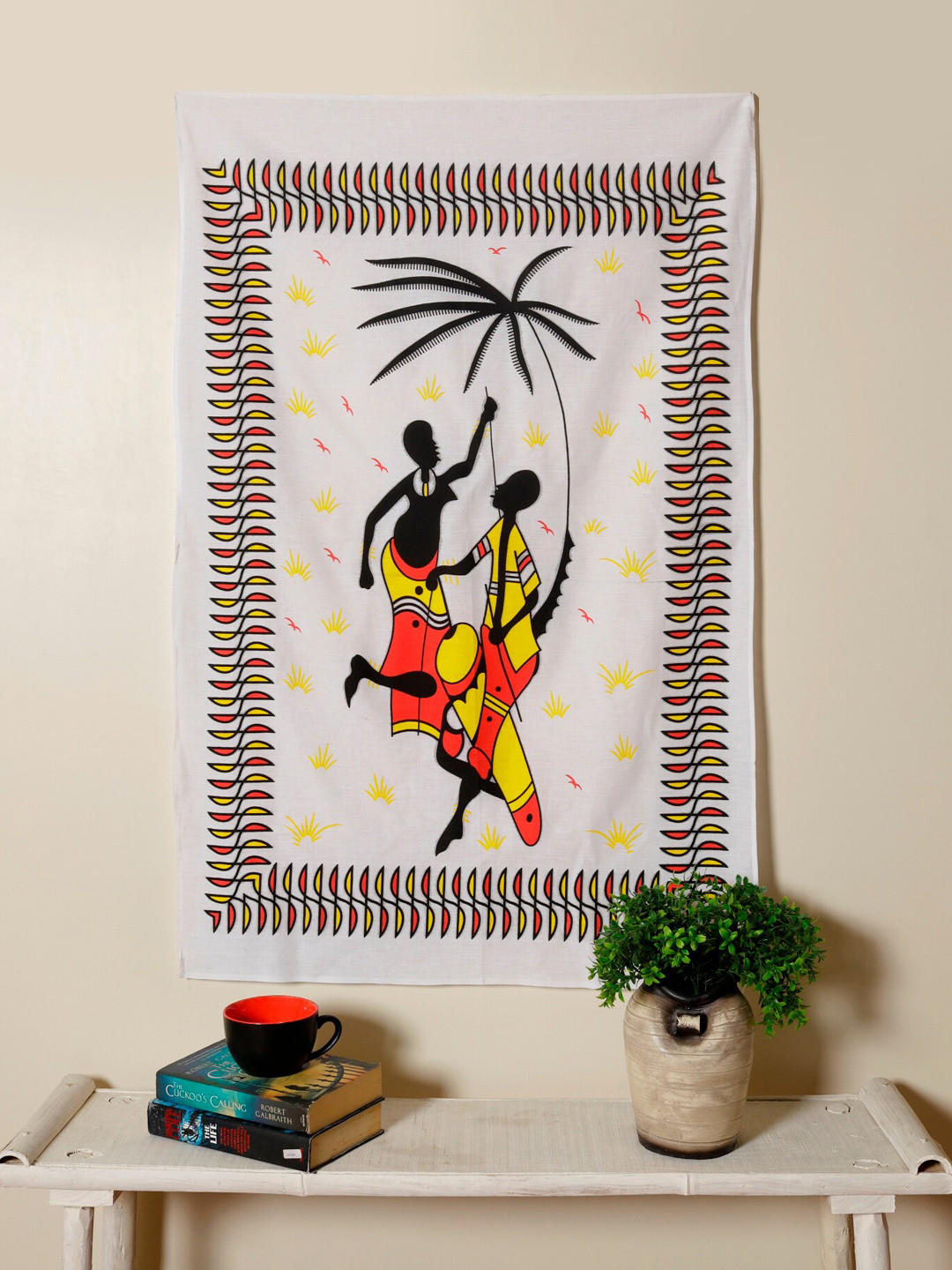 

HANDICRAFT PALACE White & Yellow African Dance Printed Pure Cotton Wall Hanging Tapestry