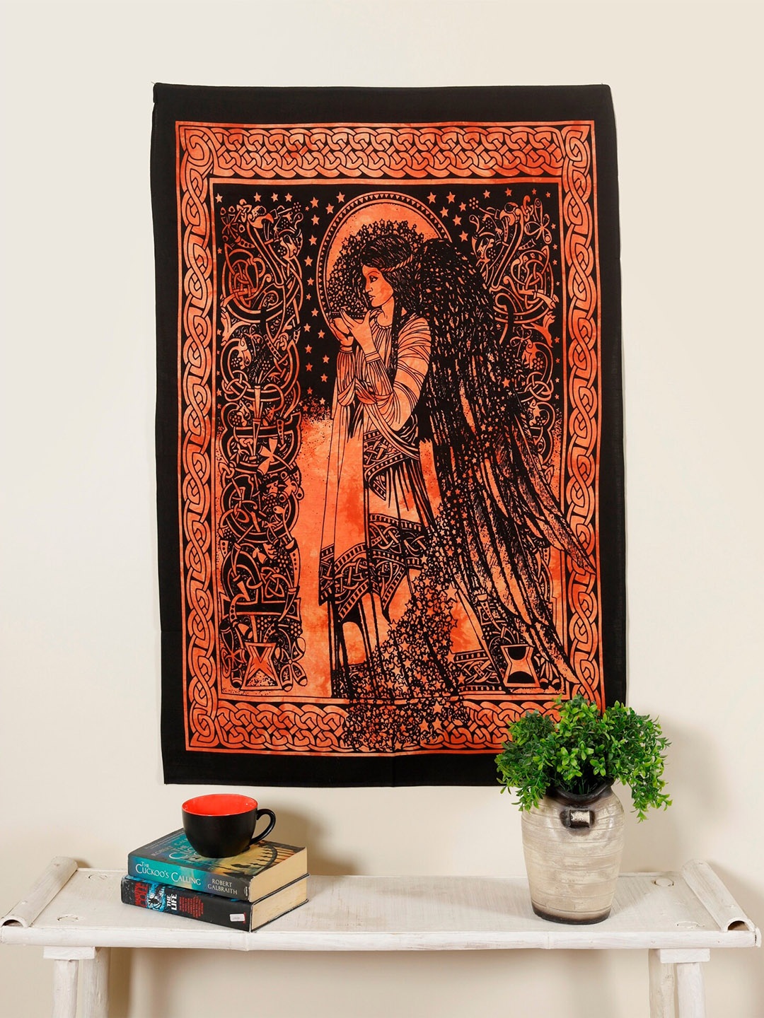 

HANDICRAFT PALACE Orange Angel Printed Cotton Wall Hanging Tapestry