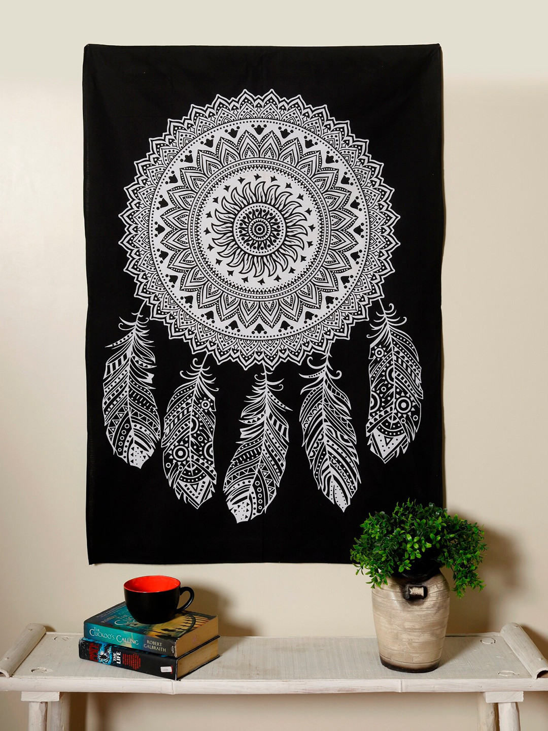 

HANDICRAFT PALACE Black & White Dream Catcher Printed Cotton Poster Wall Hanging Tapestry