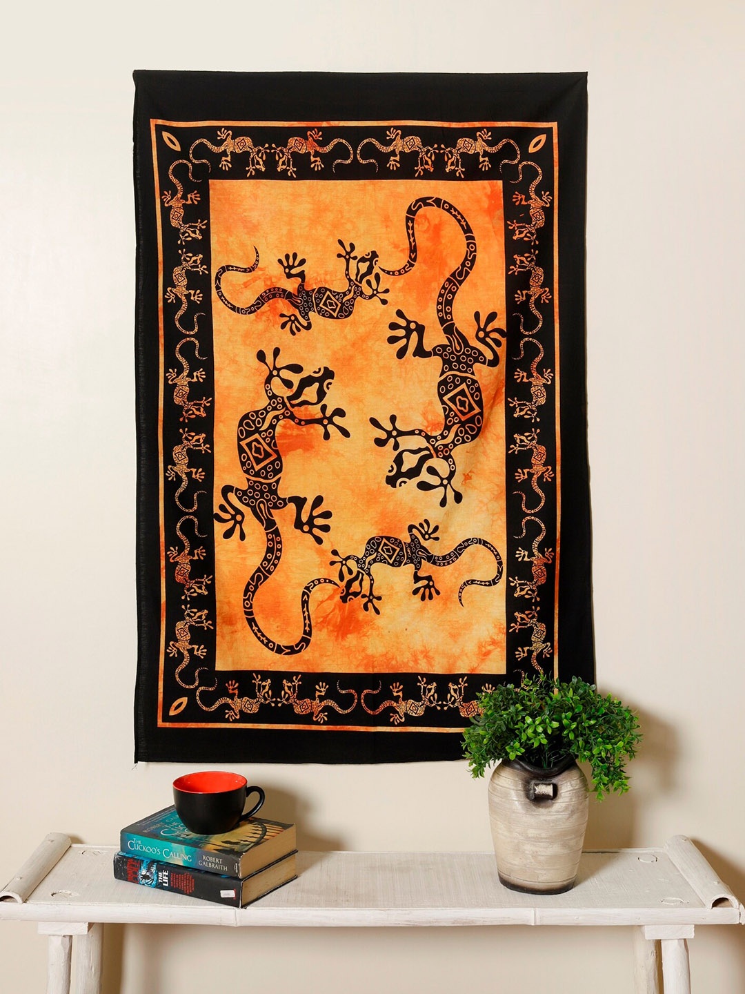 

HANDICRAFT PALACE Lizard Yellow Printed Cotton Wall Hanging Tapestry