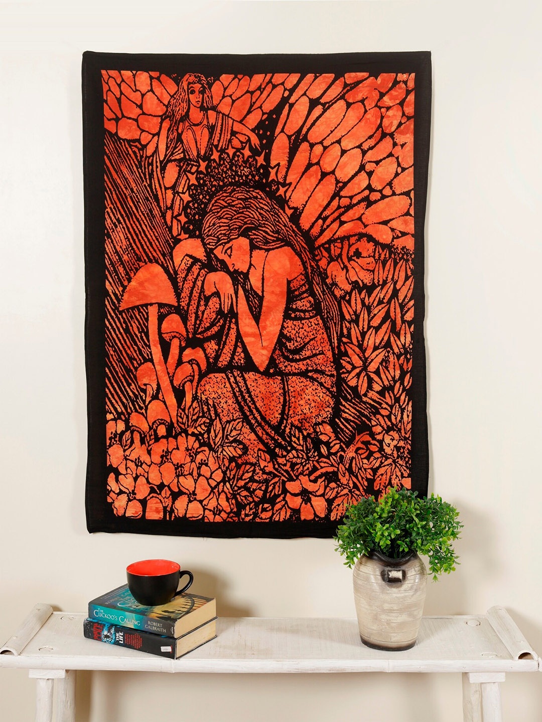 

HANDICRAFT PALACE Fairy Angel Orange Printed Cotton Wall Hanging Tapestry