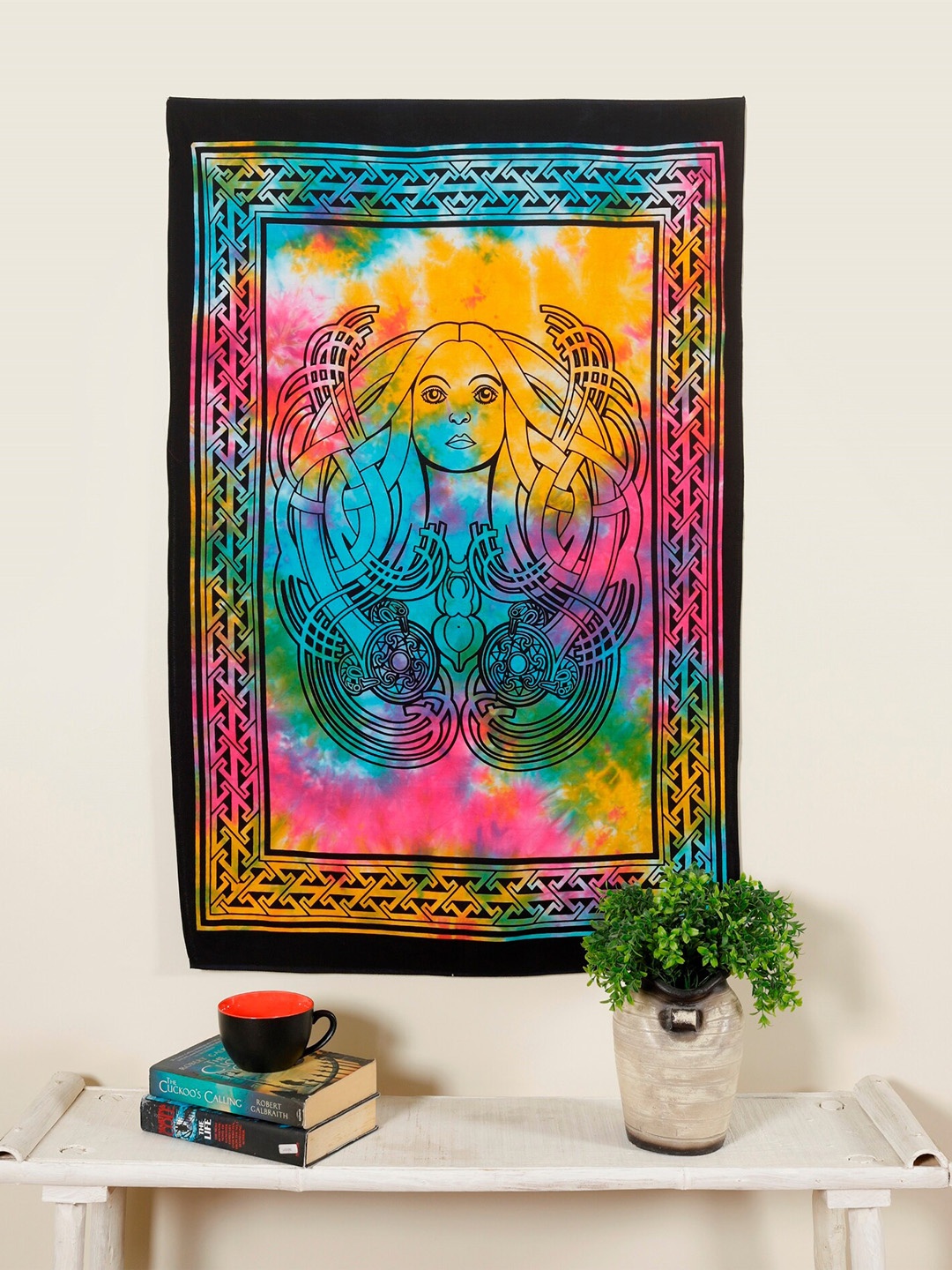 

HANDICRAFT PALACE Yellow Lady Printed Cotton Poster Wall Hanging Tapestry