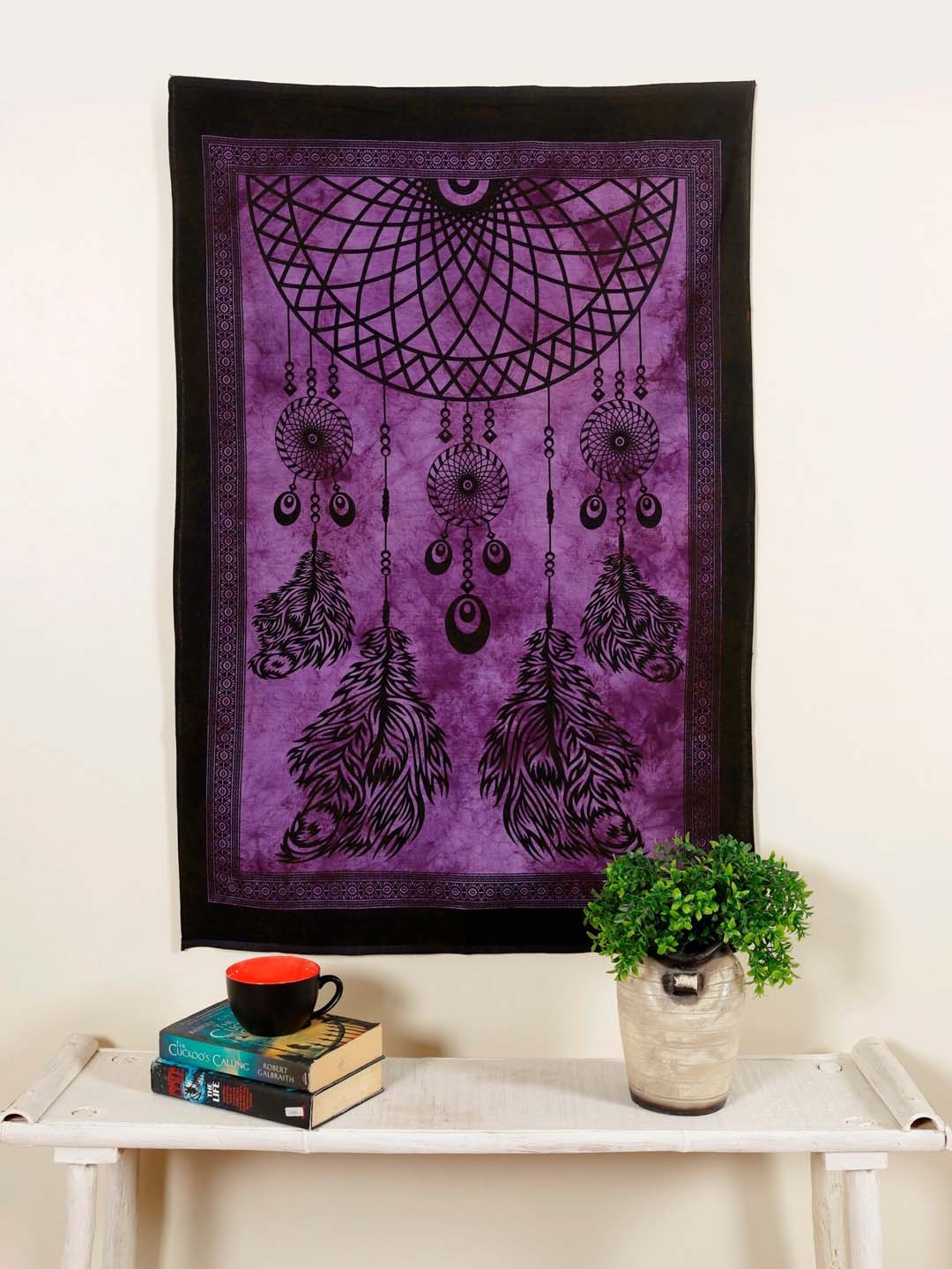 

HANDICRAFT PALACE Purple & Black Dream Catcher Printed Cotton Poster Wall Hanging Tapestry