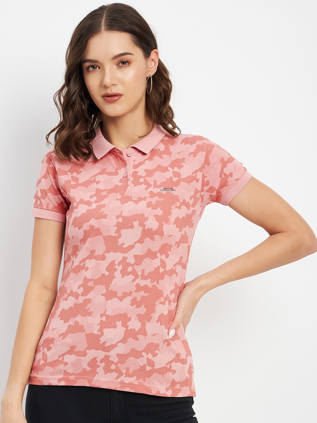 

Okane Camouflage Printed Polo Collar T-shirt, Pink