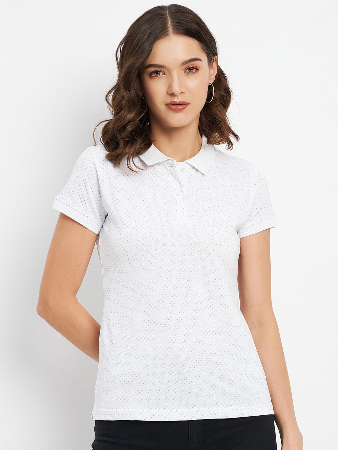 

Okane Geometric Printed Polo Collar Cotton T-shirt, White
