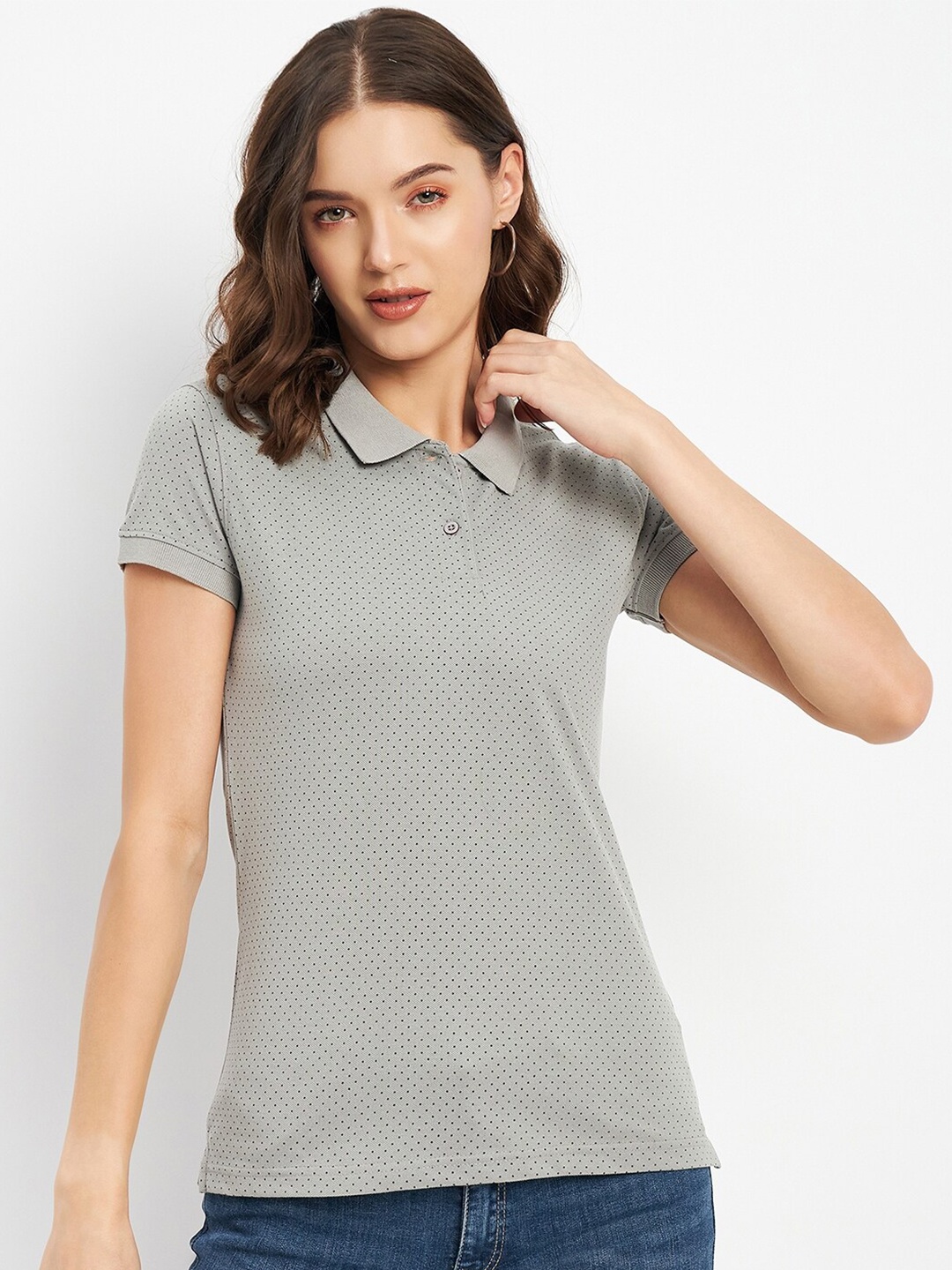 

Okane Geometric Printed Polo Collar Cotton T-shirt, Grey