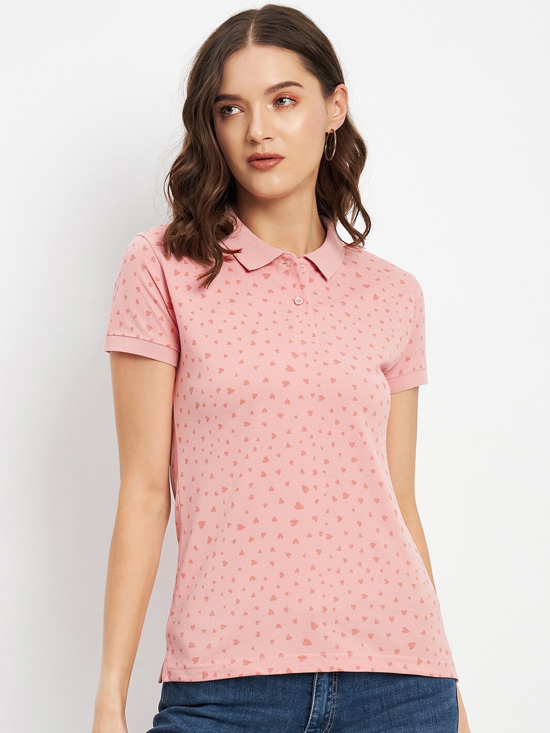 

Okane Conversational Printed Polo Collar T-shirt, Pink