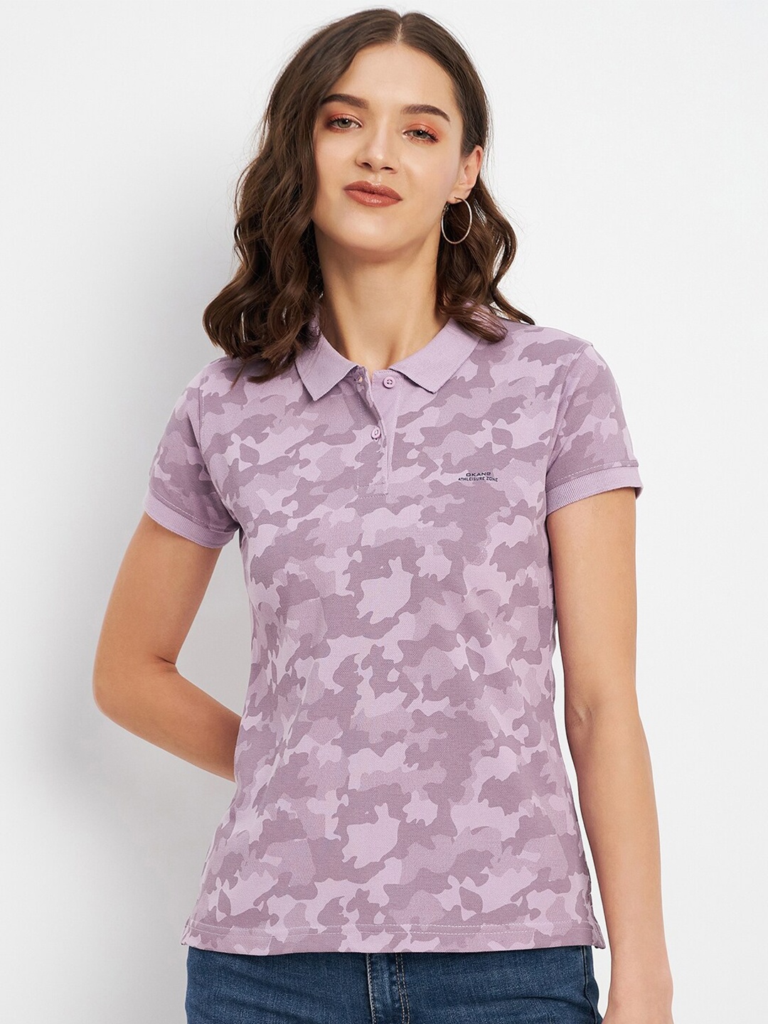 

Okane Camouflage Printed Polo Collar Cotton T-shirt, Mauve