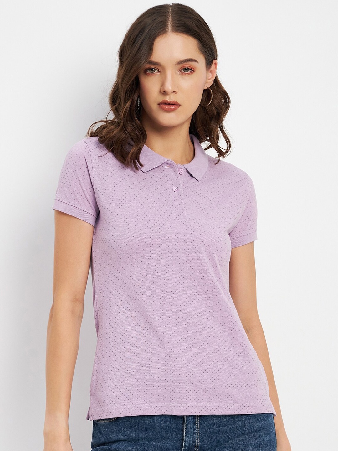 

Okane Geometric Printed Polo Collar Cotton T-shirt, Mauve