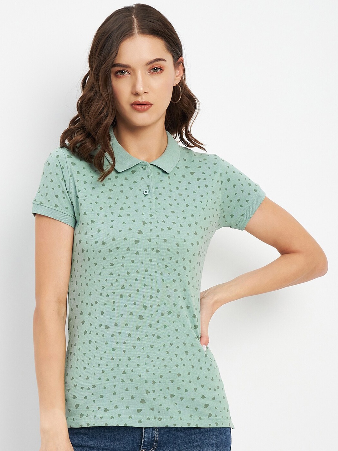 

Okane Conversational Printed Polo Collar T-shirt, Green