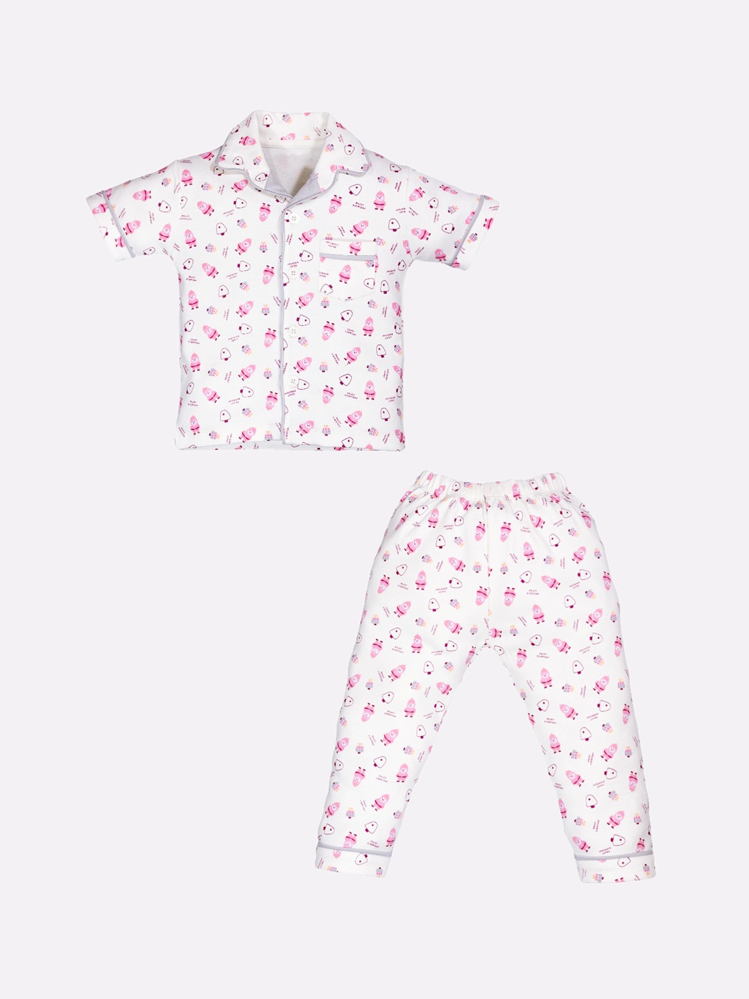 

BABY GO Boys Conversational Printed Pure Cotton Shirt & Trousers, White