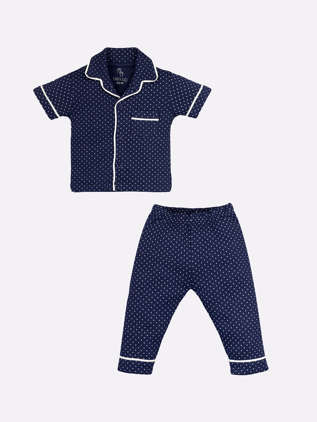 

BABY GO Boys Polka Dot Printed Pure Cotton Shirt & Trousers, Blue