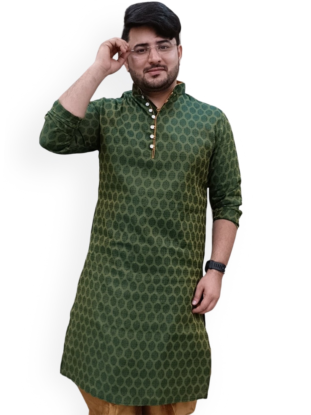 

Sydney Heights Ethnic Motifs Printed Mandarin Collar Long Sleeves Straight Kurta, Green