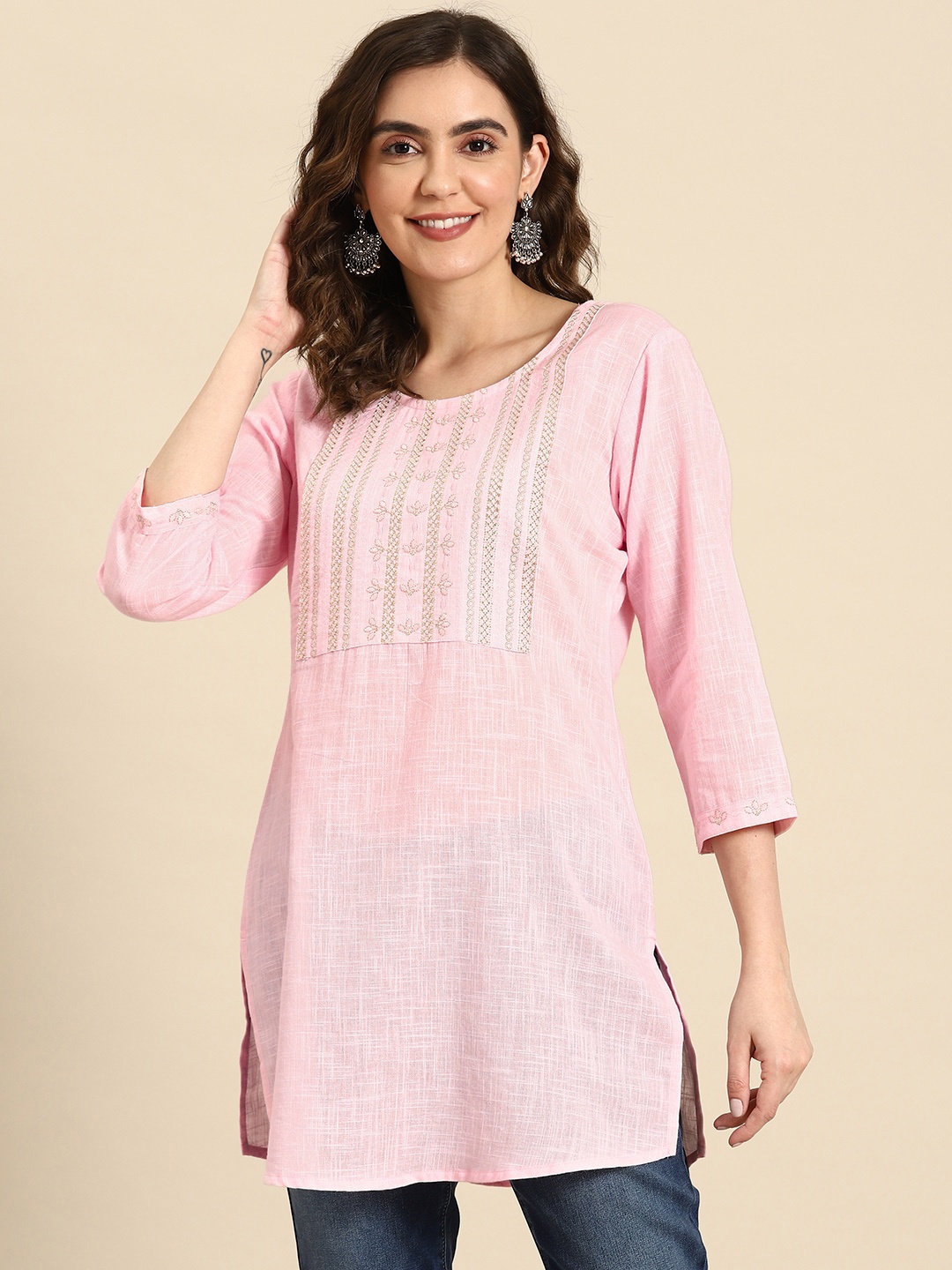 

Nayo Embroidered Cotton Tunic, Pink