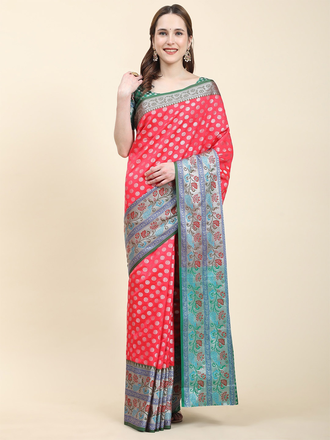 

PHEASANT Woven Design Zari Silk Blend Saree, Pink