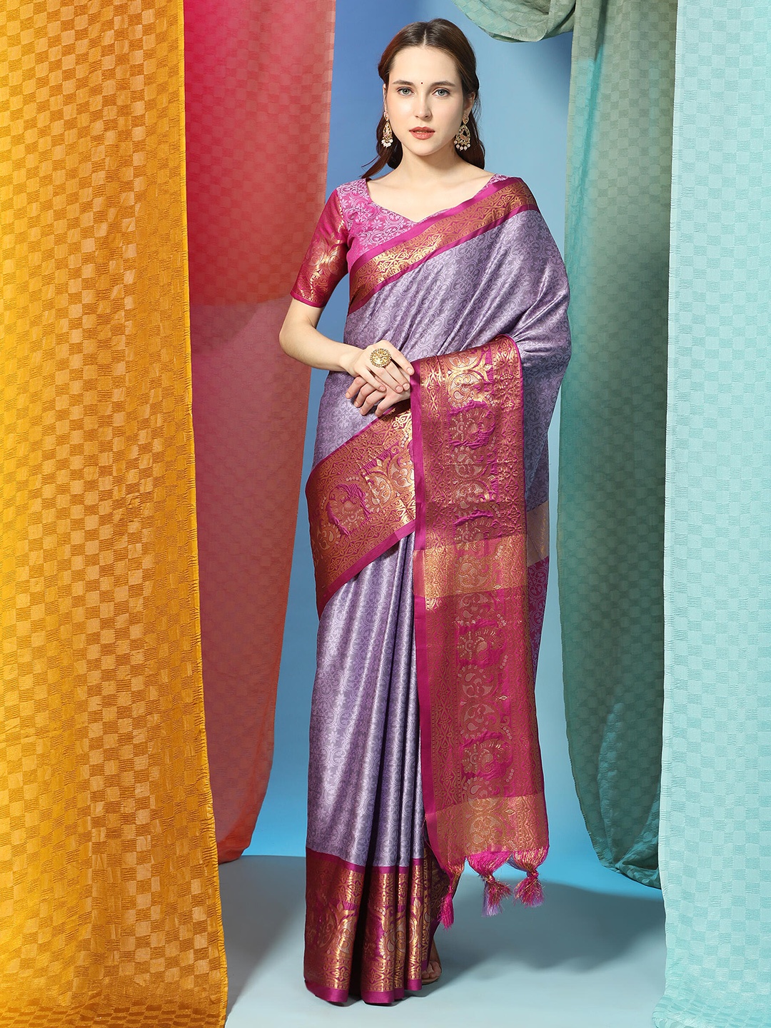 

PHEASANT Woven Design Zari Silk Cotton Saree, Lavender
