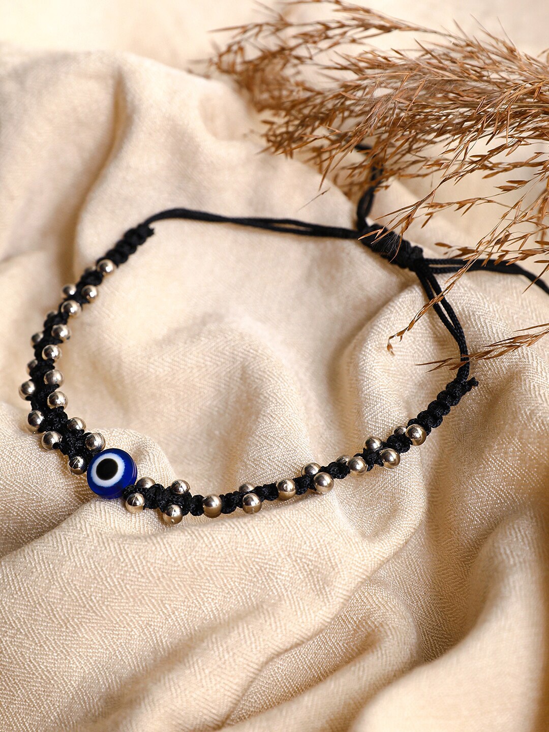 

PANASH Beaded Evil Eye Charm Anklet, Black