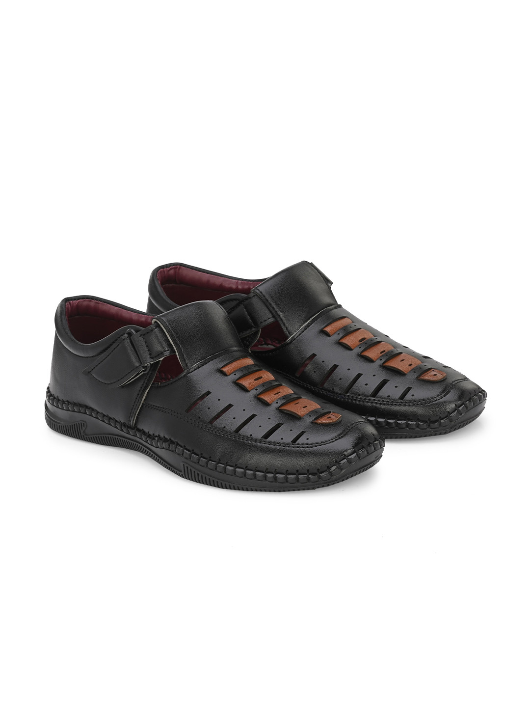 

Azzaro Black Men Perforations Shoe-Style Sandals With Laser Cuts