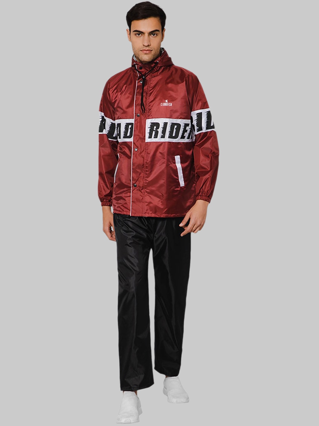 

THE CLOWNFISH Plus Size Typography Printed Waterproof Double Coated Reversible Rain suit, Maroon