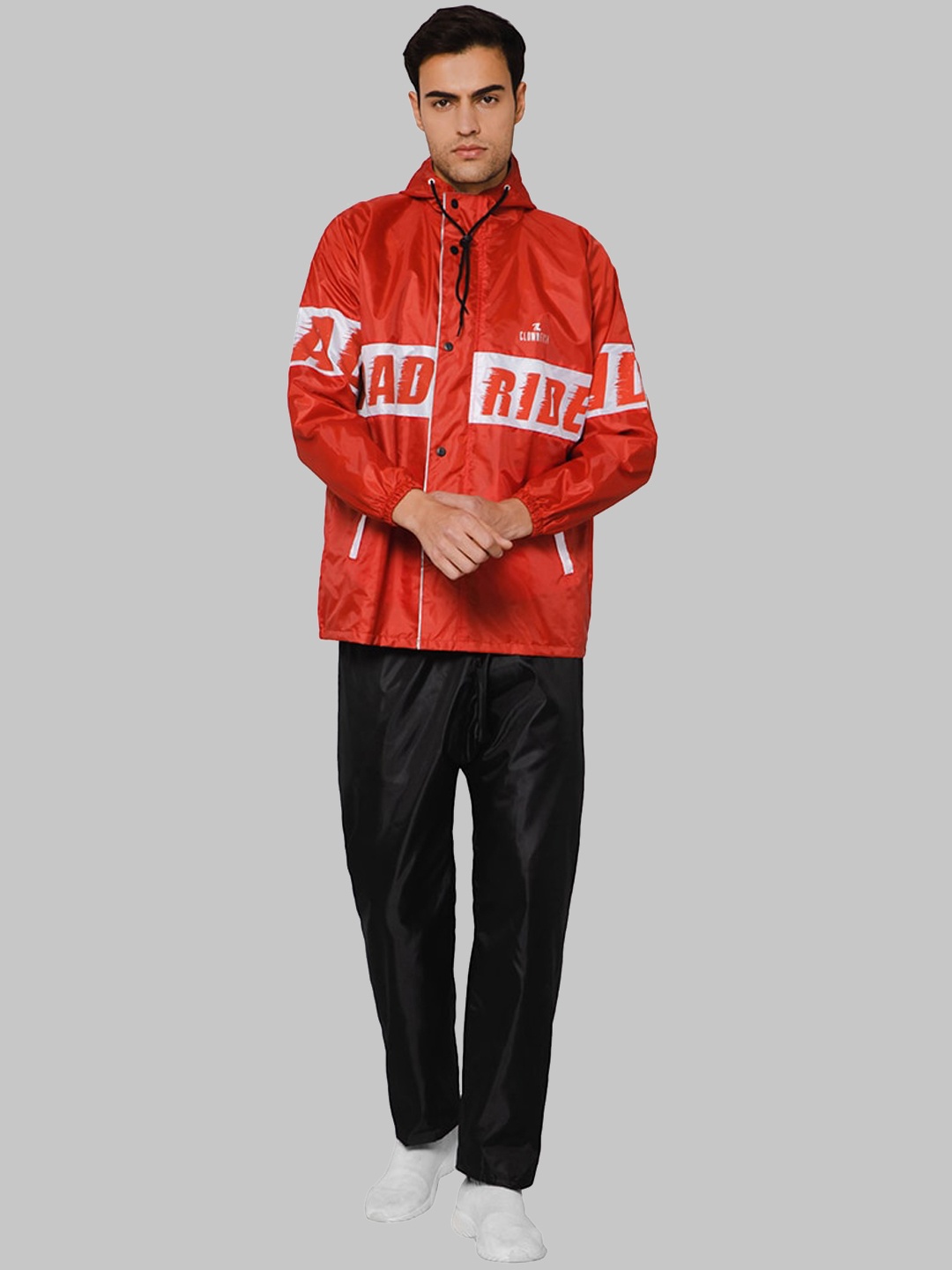 

THE CLOWNFISH Road Rider Typography Printed Waterproof Hooded Rain Suit, Red