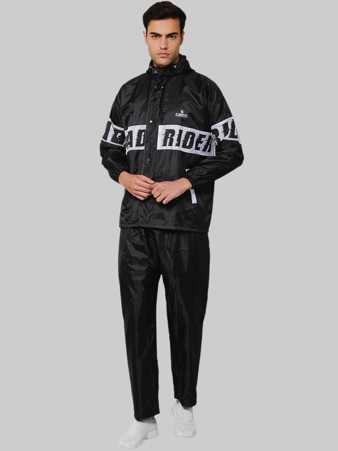 

THE CLOWNFISH Road Rider Printed Waterproof Double Coated Reversible Rain Suit, Black