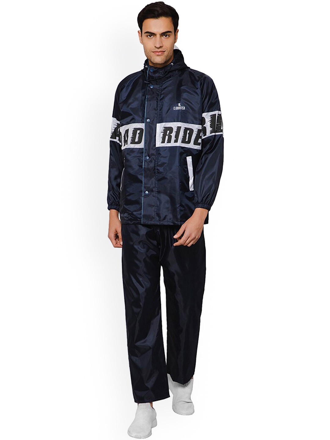 

THE CLOWNFISH Road Rider Printed Waterproof Reversible Rain Suit, Navy blue