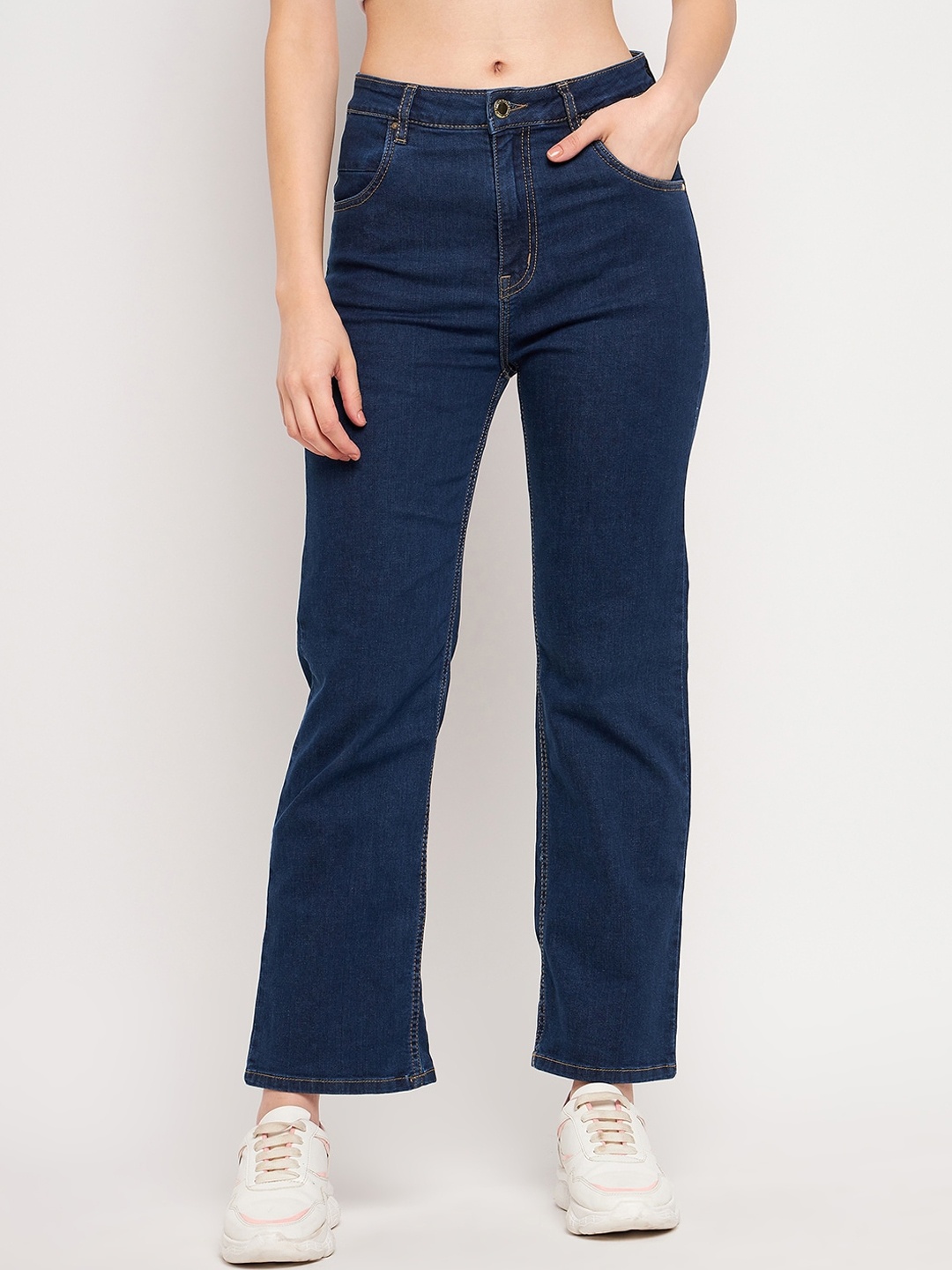 

Madame Women Straight Fit High-Rise Clean Look Jeans, Navy blue