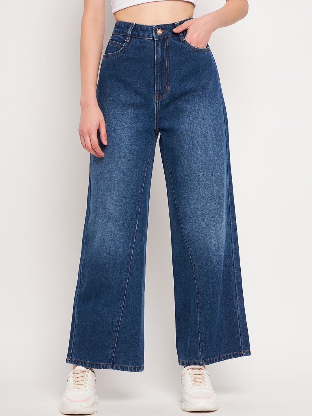

Madame Women Wide Leg High-Rise Light Fade Clean Look Jeans, Navy blue